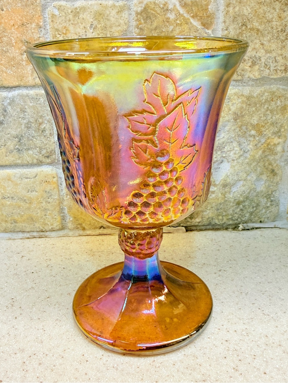Vintage Indiana Glass Harvest Grapes Carnival Glass Goblet